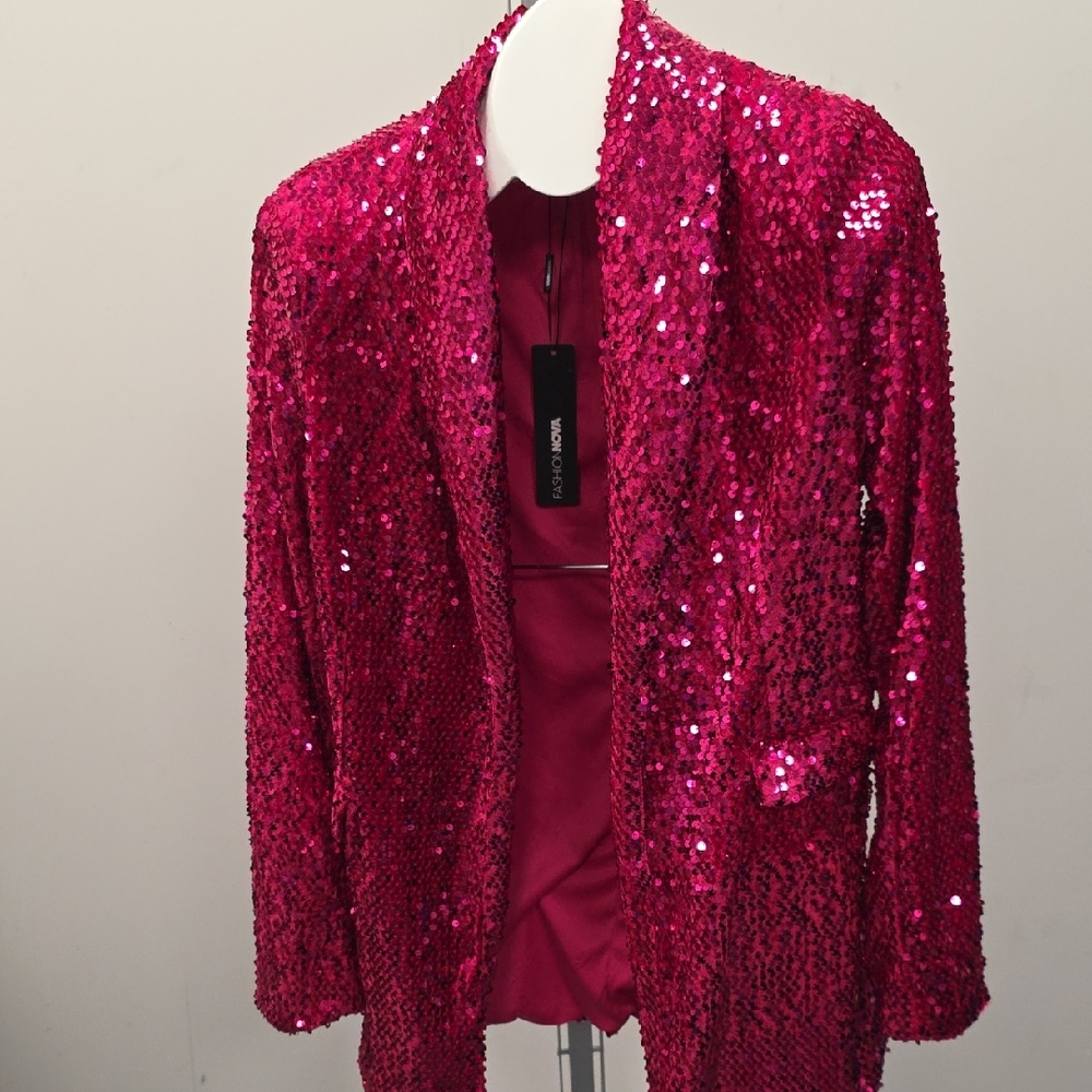 Fashion Nova Hot Pink Sequin Blazer